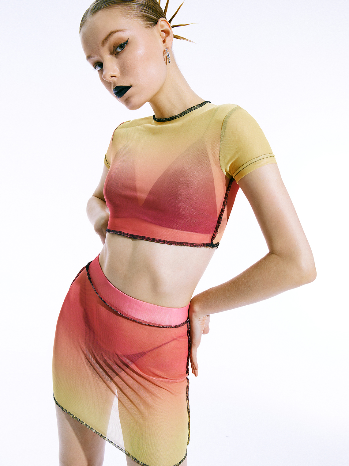 Edgy Multicolor Ombre Mesh Two-Piece Set