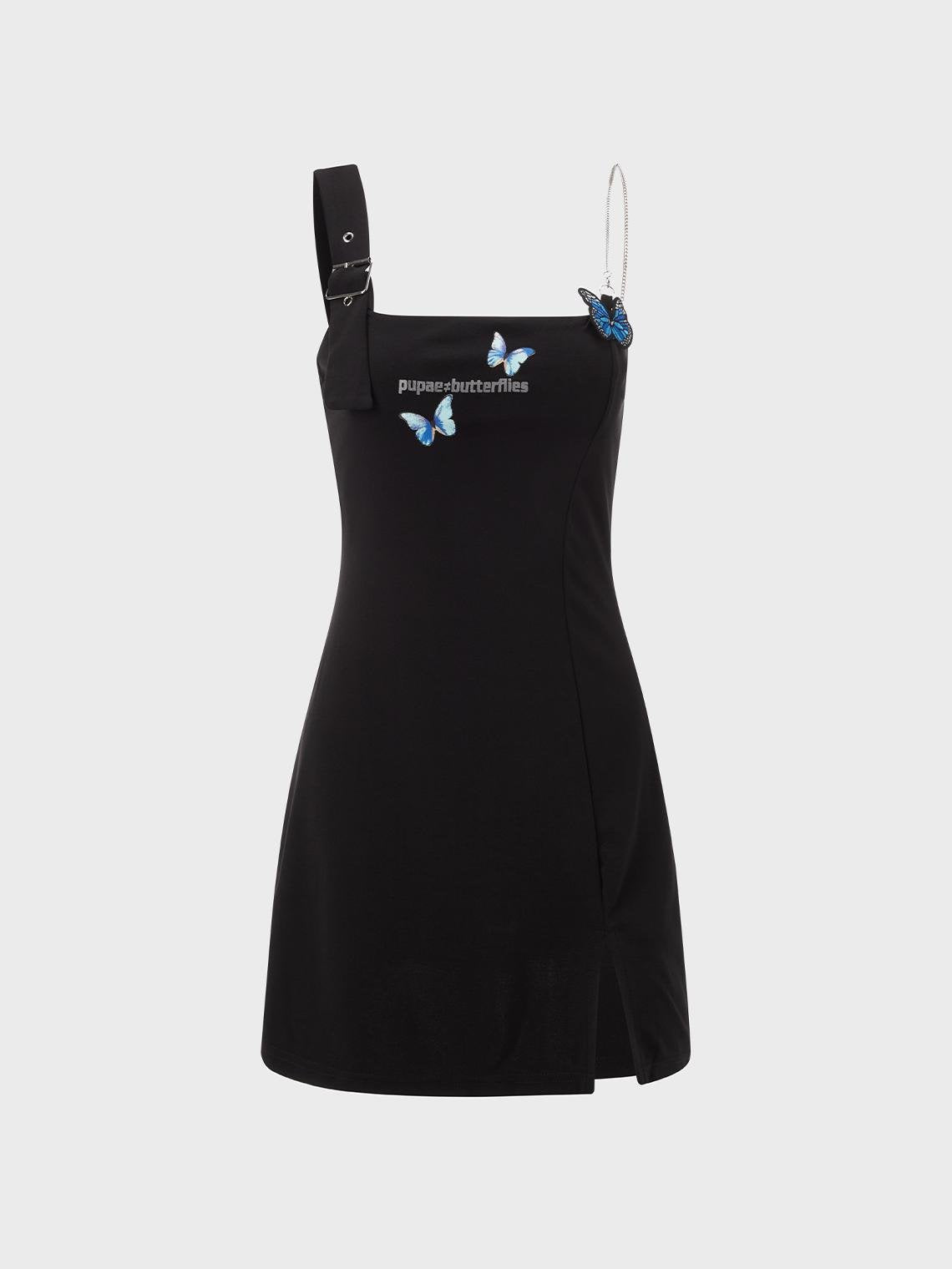 Y2K Fashion Black Butterfly Metal Dress Mini Dress