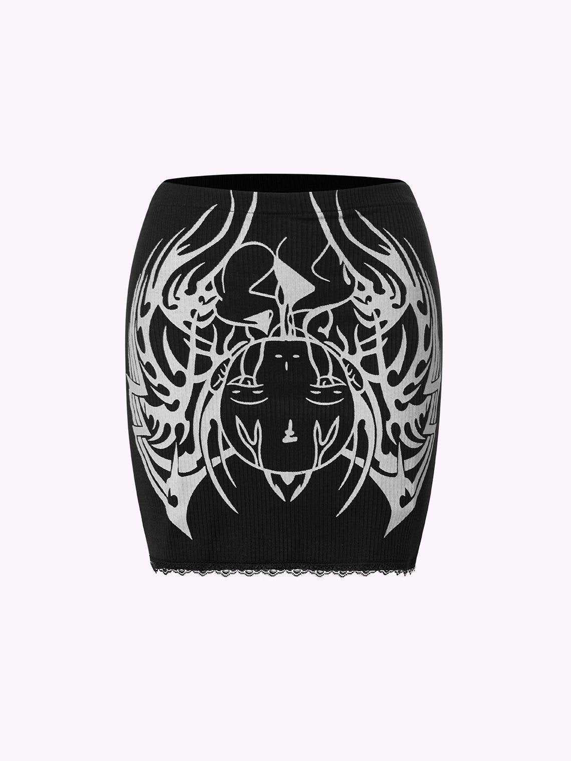 Punk Black Tribal Slim Bottom Skirt