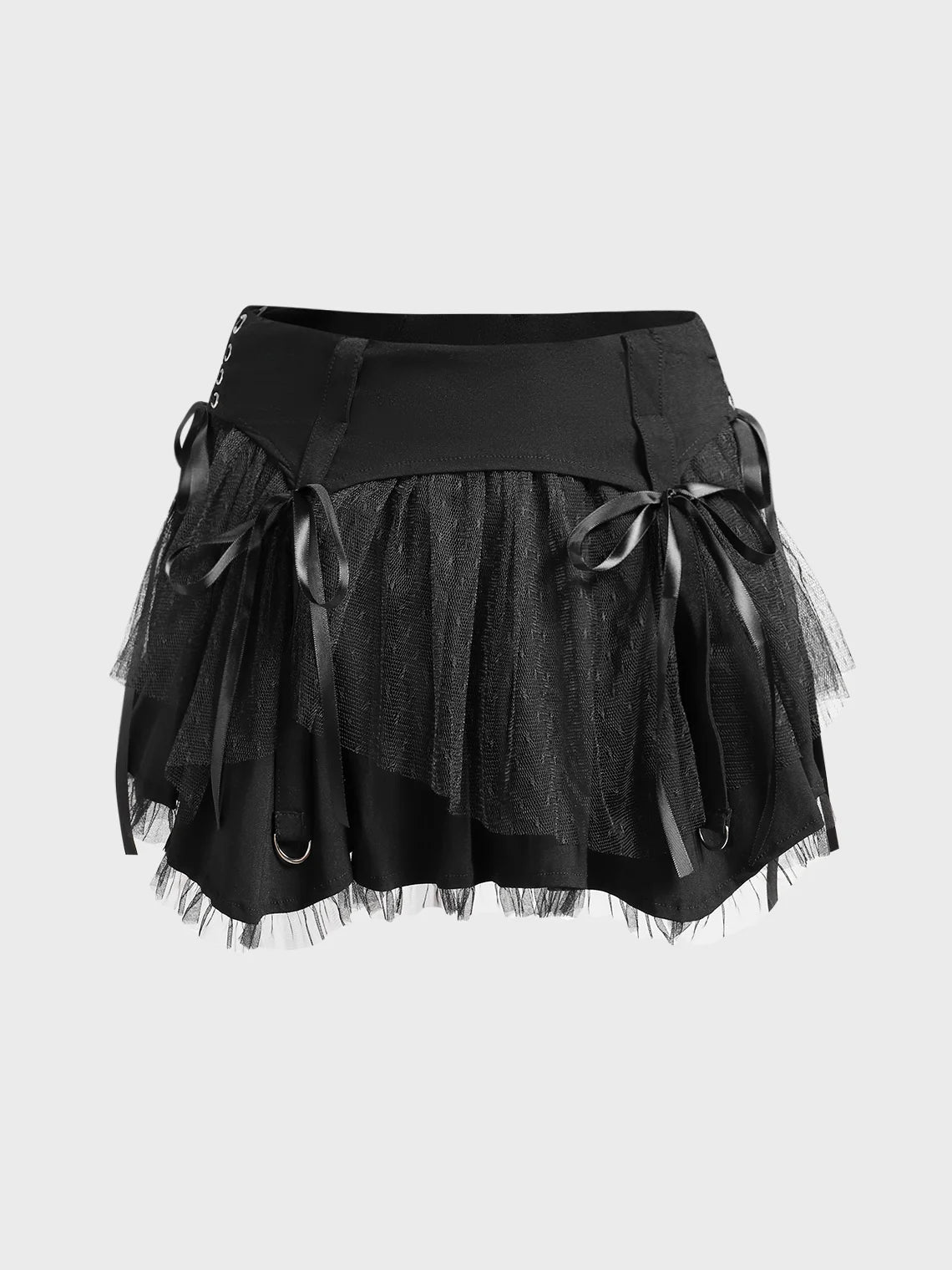 Punk Black Sleated Lace up Bottom Skirt