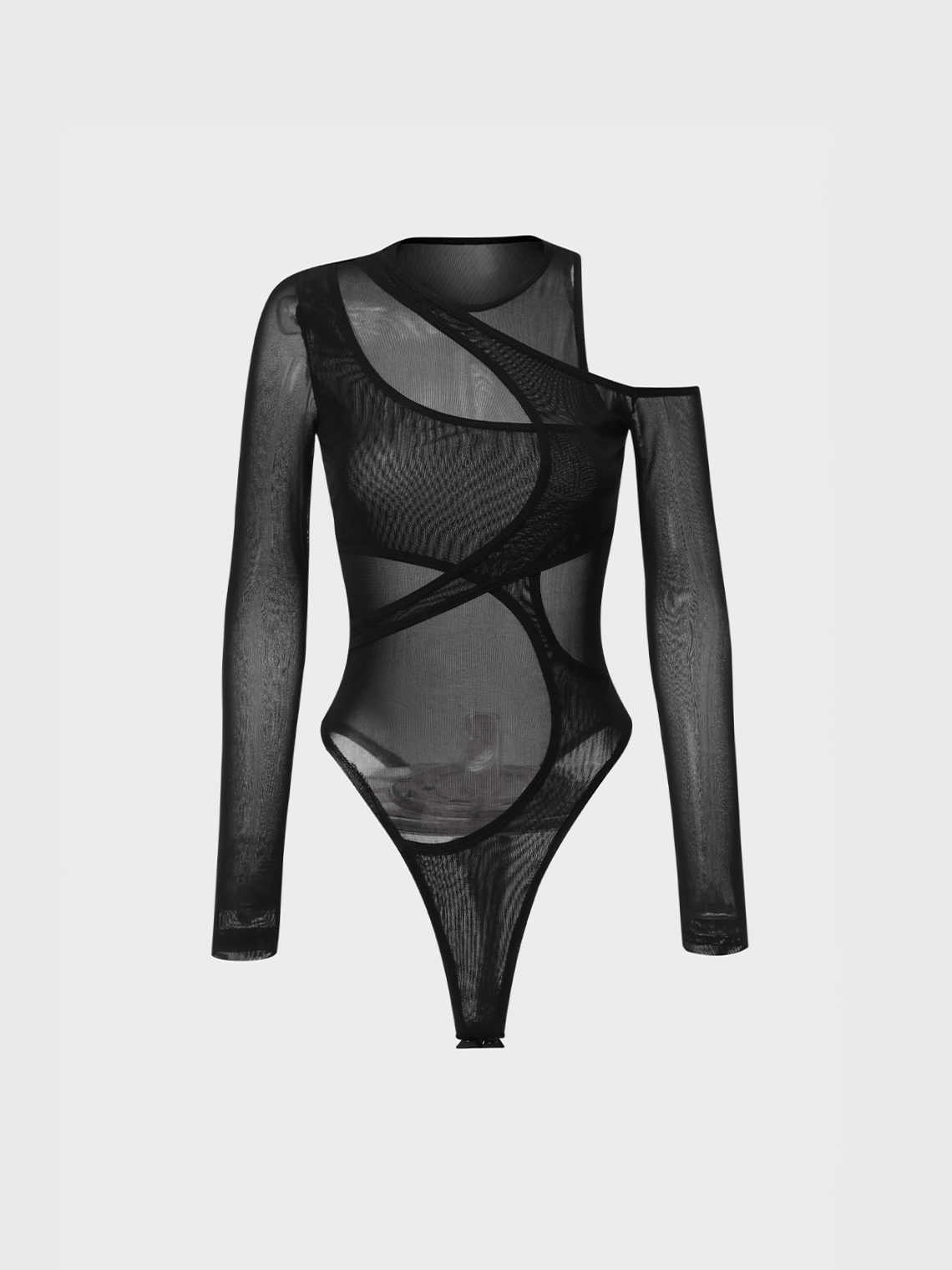 Edgy Black Mesh Asymmetrical Design Arm Sleeves Bodysuit