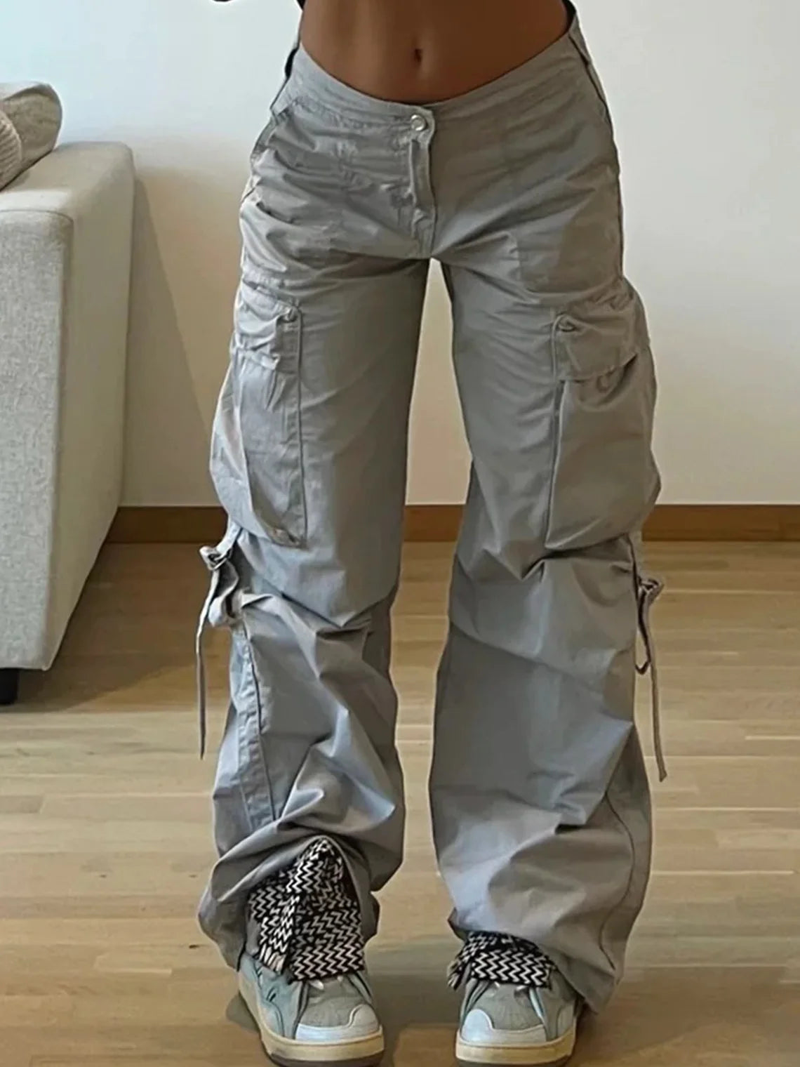 High Waist Plain Pocket Cargo Pants