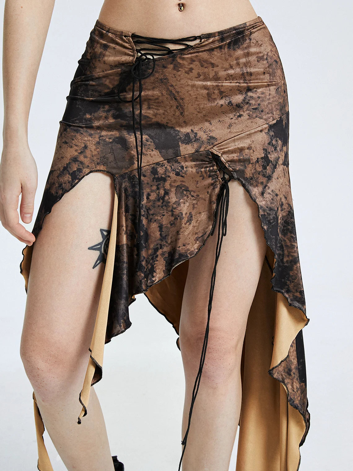 Y2k Brown Slit Bottom Skirt