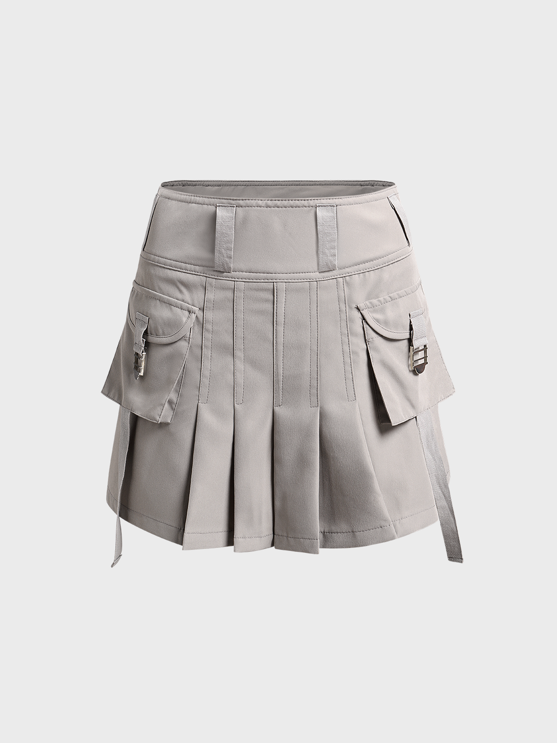 Pleated Plain Short Cargo Skirt