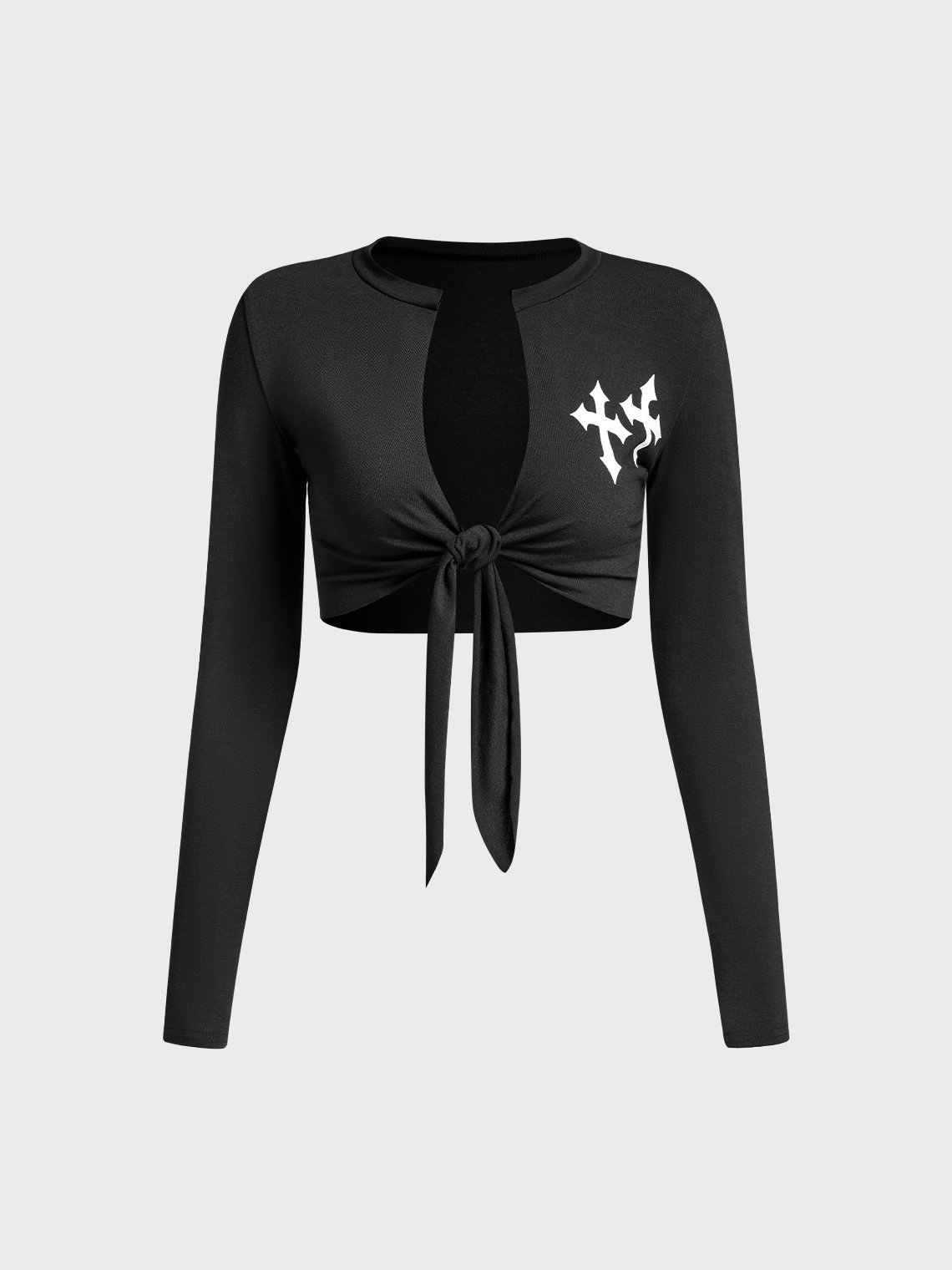 Street Black Cross pattern Knot Top Women Top