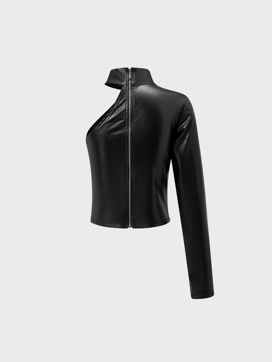 Street Black Asymmetrical Design Leather Top Women Top