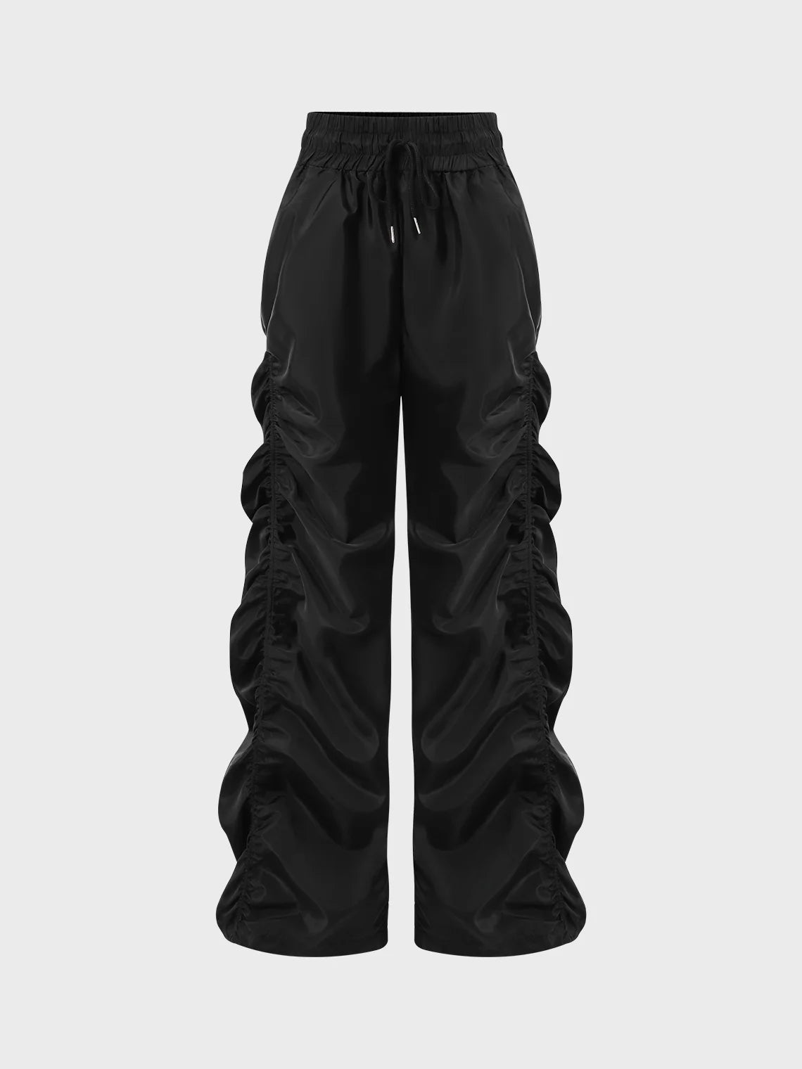 Street Black Wrinkled Bottom Pants