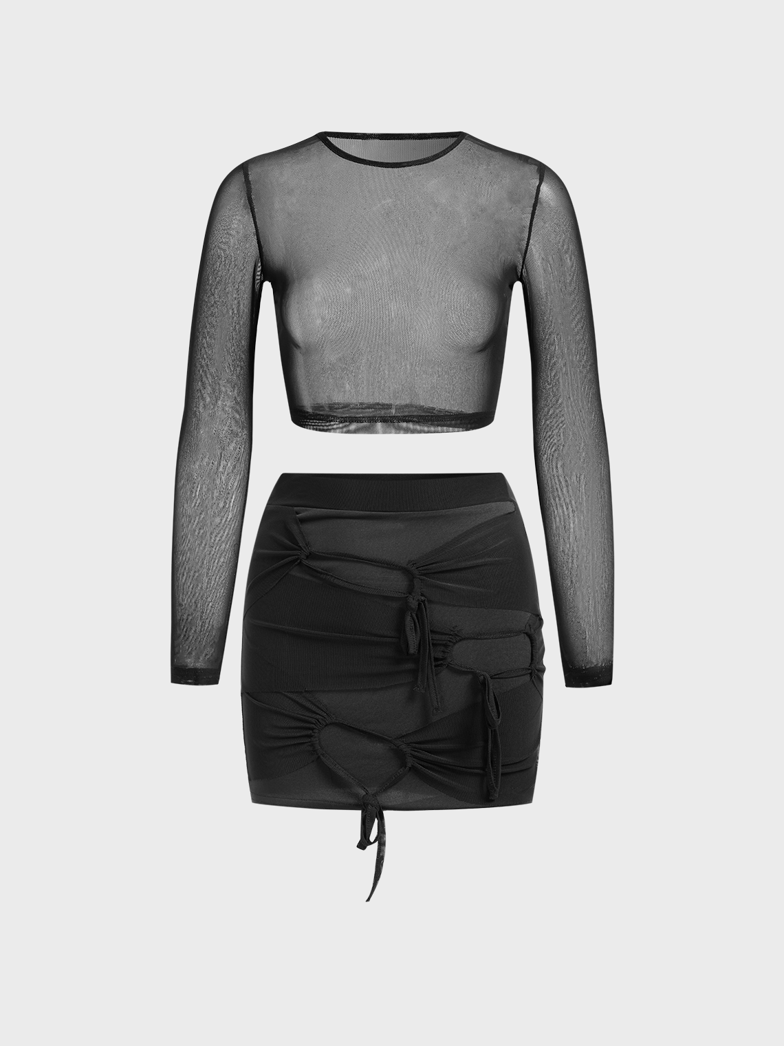 Mesh Plain Top With Skirt Two-Piece Set