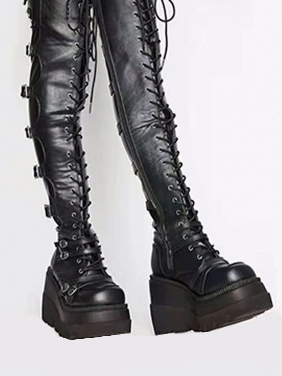 Leather Lace Up Plain Punk Fashion Boots