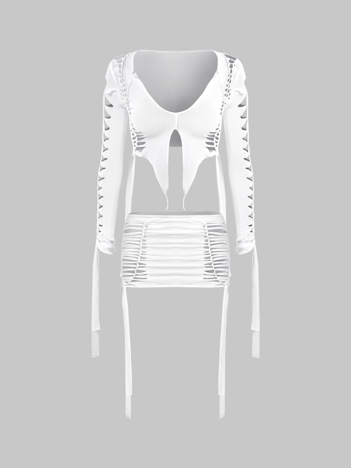 Edgy White Cut out Two-Piece Set