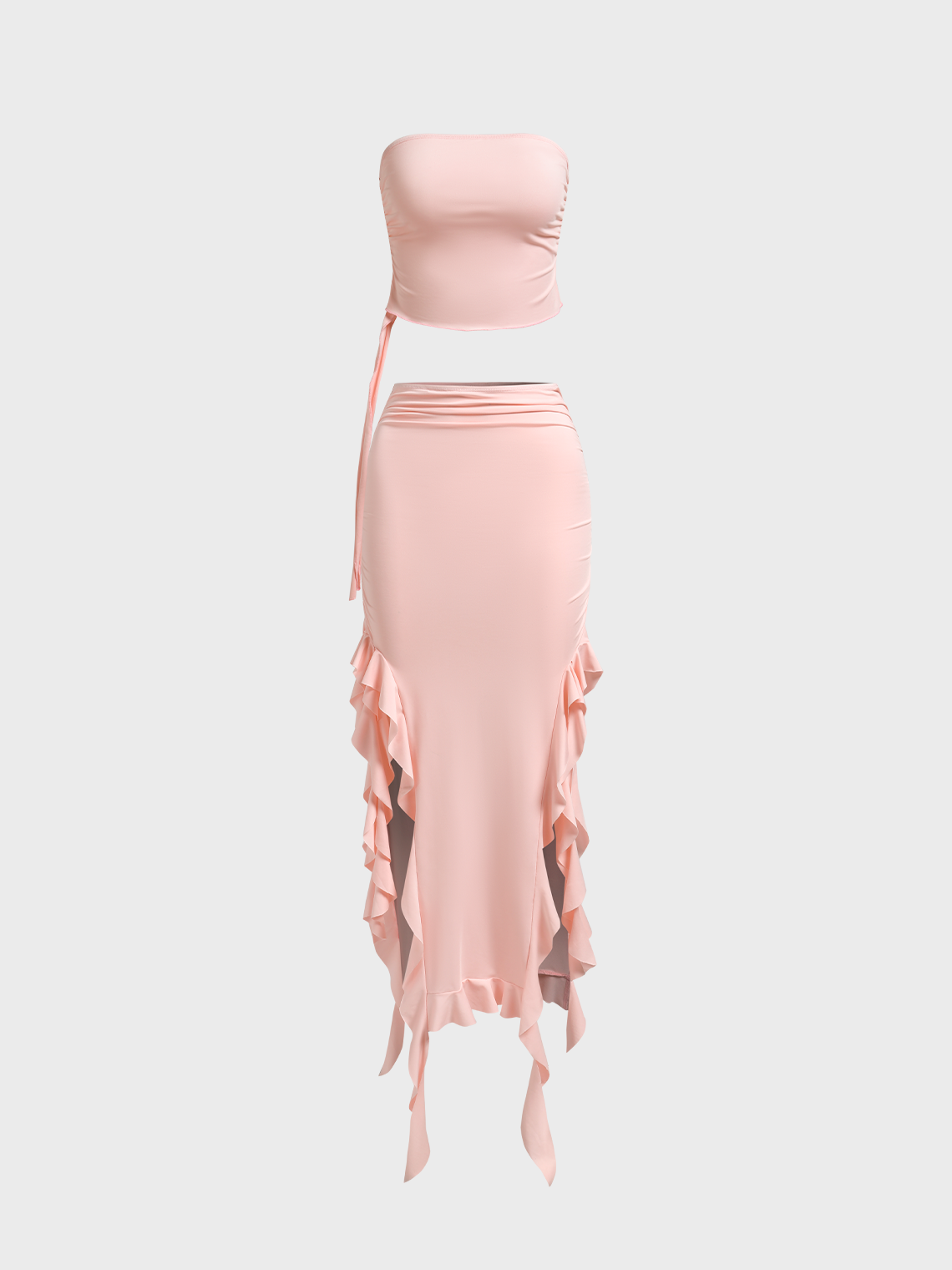 Y2k Pink Ruffles Side slit Two-Piece Set