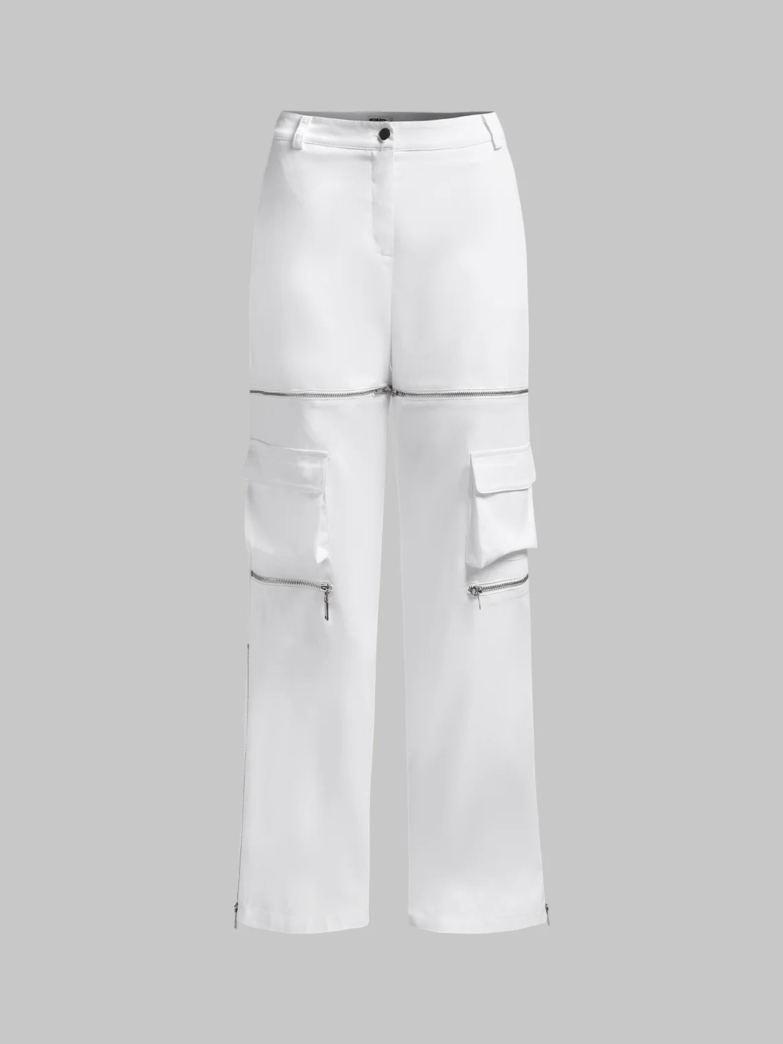 Street White Pockets Zip up Bottom Pants