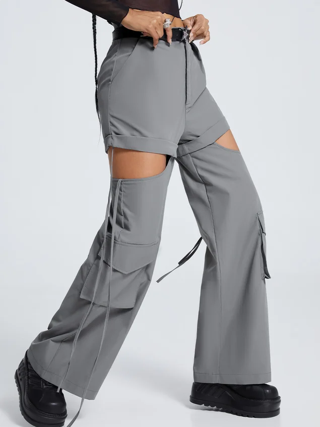 Street Gray Cut out Pockets Bottom Pants