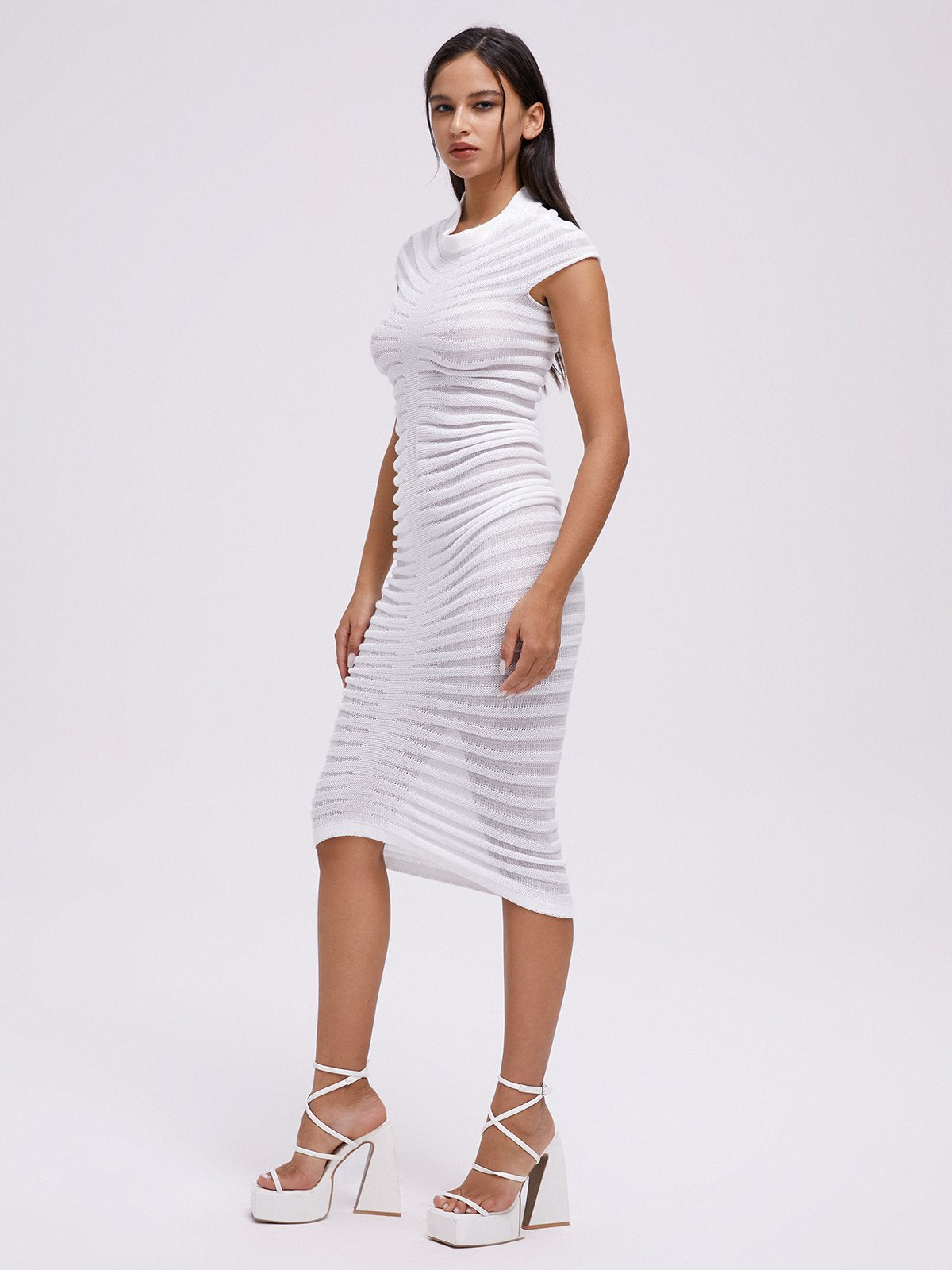 Half Turtleneck Plain Short Sleeve Maxi Dress