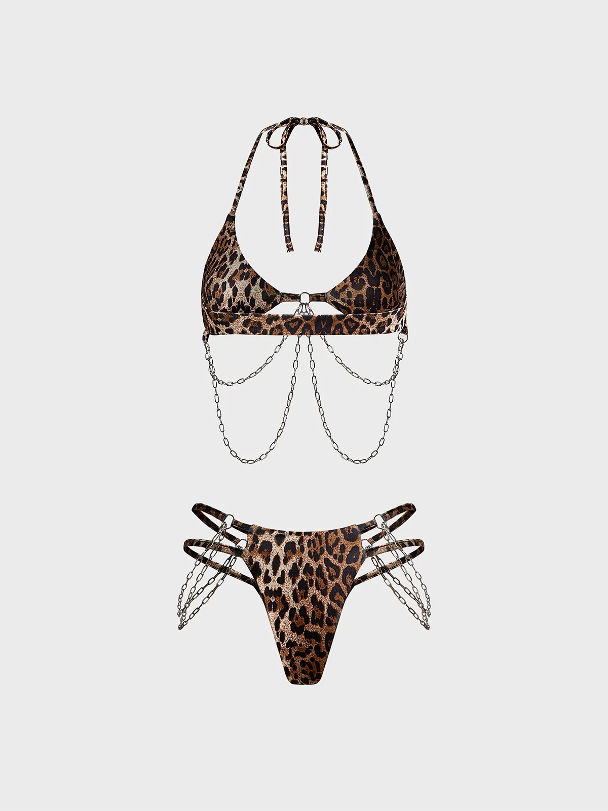 Metal Chain Leopard Bikini Set