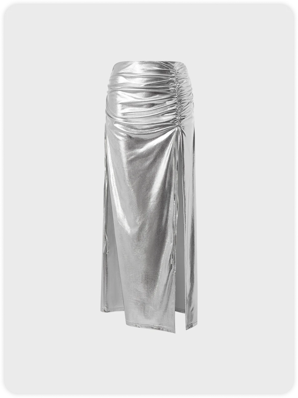 Y2K Silver Split Wrinkled Bottom Skirt