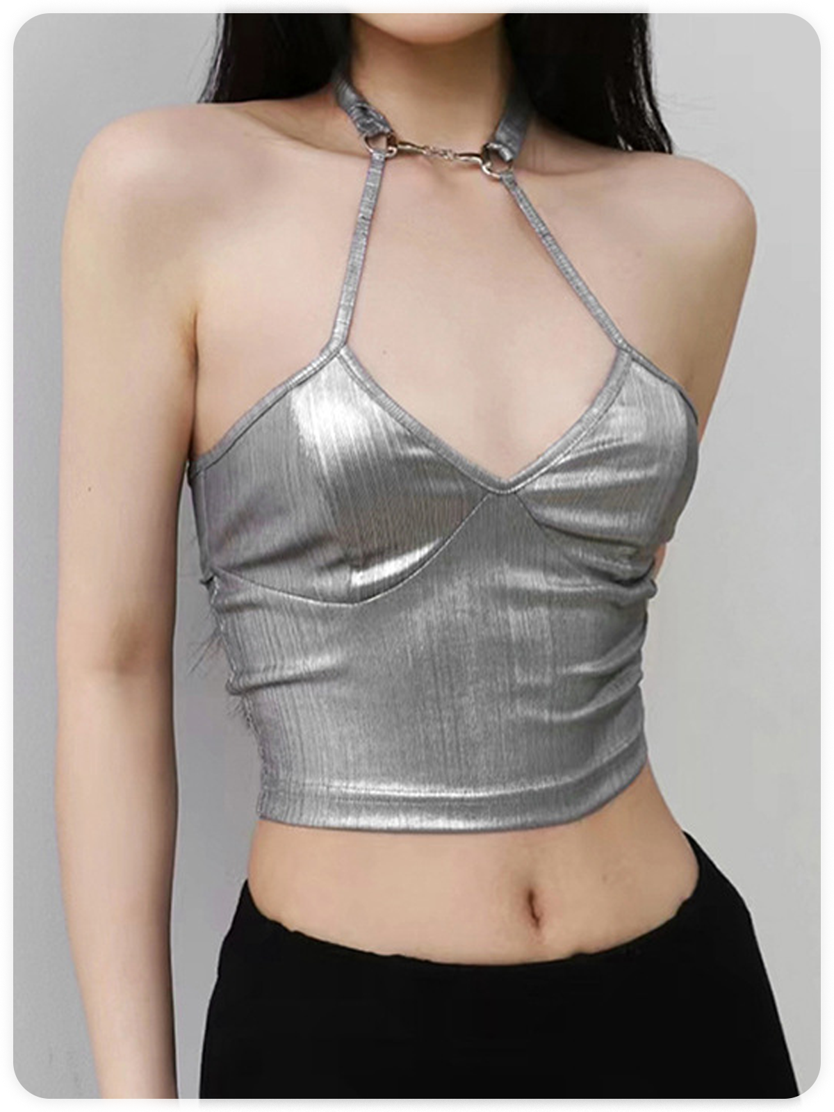 Y2k Silver Etal chain Lace up Top Tank Top & Cami